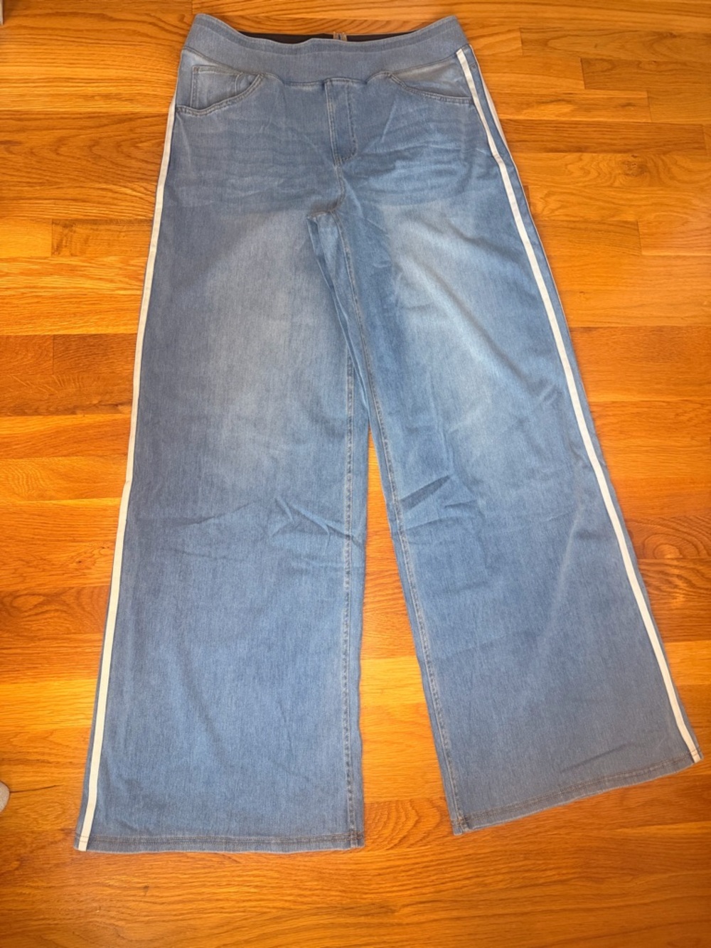 Halara Wide Leg Jeans XL Tall Blue Side Stripe Stretch Denim Sold Out